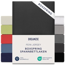 Dreamzie Premium fitted sheet, 90 x 200 cm, 100 x 200 cm, 37 cm side height, also for box spring bed and waterbed, bed sheet, box spring bed, 100% jersey cotton, 150 g/m², Oeko-Tex, dark grey