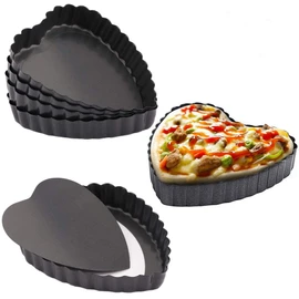 Gutsdoor 6 Pack Tart Pans with Removable Bottom 4 Inch Mini Quiche Pan, Heart-Shaped Nonstick Fluted Sides (4 Inch)