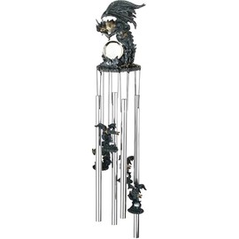 ICE ARMOR 23" Long Black Dragon with Faux Crystal Round Top Wind Chime Statue Sculpture Ornament Decoration Garden Decor Ideas for Housewarming, Holidays and Birthdays
