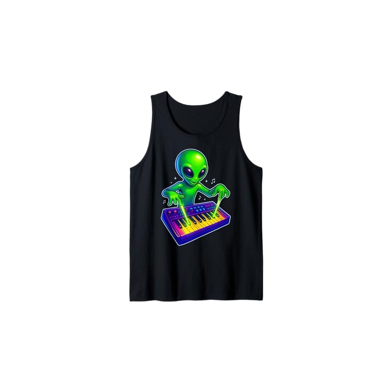 Funny Alien Playing Synth Electronic Music Space EDM Tank Top