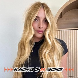 One Piece Clip in Hair Extensions 20 Inch Invisible Wavy Clips on Harpieces with 5 Clips 1 Pack 3/4 Full Head Clip in Hair Extensions Honey Brown with White Blonde