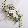 Lenjicons White Flower Leaf Pearls Hair Comb Wedding Rhinestone Hair