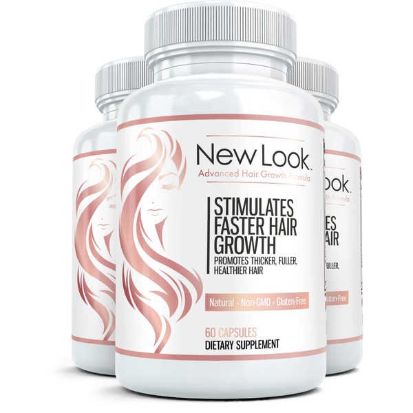 New Look Hair Growth Pills: All-Natural Hair Growth Vitamins with Biotin for Stronger and Healthier Hair, Best for Faster Growth, Growing Long Hair, and Thinning Hair Treatment, 60 Caps, 3 Bottles