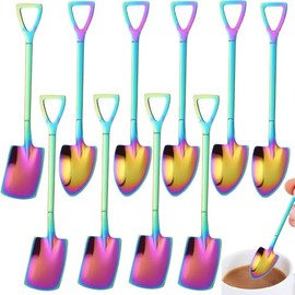 10 Pack Sliver Shovel Shape Demitasse Espresso Mini Coffee Spoons,4.7 Inches Stainless Steel, Small for Dessert,Tea, Appetizer,Party Supplies (Rainbow 6in 10pcs)