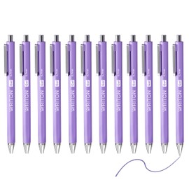 Writon Retractable Gel Pens, Comfort Barrel, 0.7mm Fine Point, Purple Ink, 12 Pack