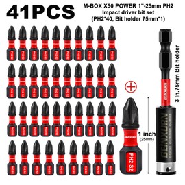 Geinxurn Impact 1 in. #2 Phillips Insert Driver Bits,40 Pack (PH2) Magnetic S2 Steel Screwdriver Bits Set with 1 Pc Impact Bit Holder and Storage M-Box