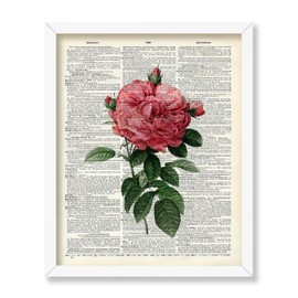Poster Master Dictionary Art Poster - Pink Roses Print - Flower Art - Floral Art - Gift for Him, Her & Florist - Minimal Decor for Living Room, Bedroom, Dorm or Flower Shop, 8x10 White Framed