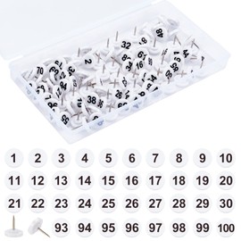 NBEADS Pack of 100 Numbered Thumbtacks, White Base, Black Numbers, 1-100 Pins, Plastic Drawing Pins for Cards, Presentations, Photos, Poster, Exhibition, 16 x 11 mm