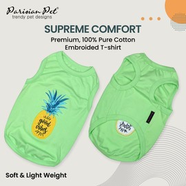 Parisian Pet Dog Tshirt - Embroidered “ Good Vibes “ Dogs Apparel - 100% Cotton and Lightweight Dog Clothes - Sleeveless Doggy Tee Shirts - Machine Washable Shirts for Small Dogs - Pet Vest - XS