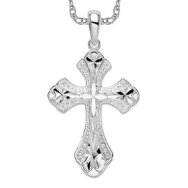 IceCarats 925 Sterling Silver French Fleur De Lis Lily Flower Holy Cross Necklace Religious Chain Pendant Jesus Christ Charm 16 inch 1 mm