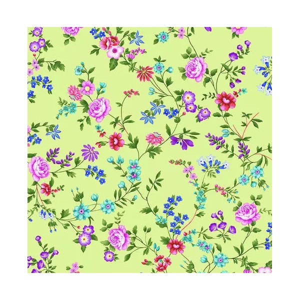 Studio E Sweet Perfume: Lime Floral Vines Fabric - Studio