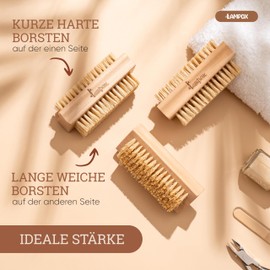 lampox® Wooden Nail Brush with Durable, Hard and Soft Bristles - Plastic-Free and Sustainable. Ideal as a Brush for Kids, Vegetable Brush, Root Brush, Finger Brush or Hand Wash Brush (3x)