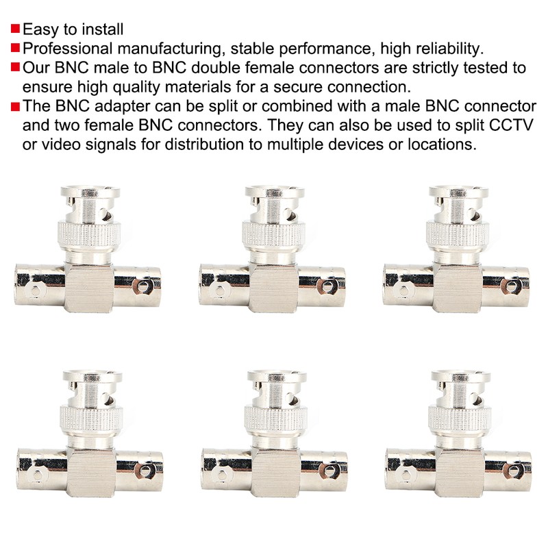 6pcs BNC Male Connector to BNC 2 Female T shape