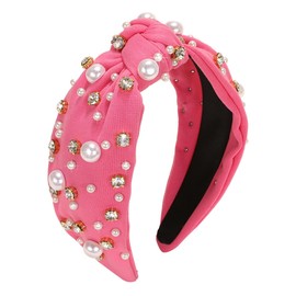 Aodse Pearl Rhinestone Headband - Pink, Knotted Jeweled Headbands for Women and Girls Hair Accessories, Wide Application, Ideal Gift, After-Sale Service