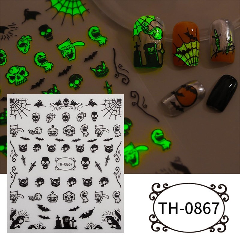 Unikato Halloween Nail Stickers, Nail Parts, 6 Sheets, Fluorescent Stickers,