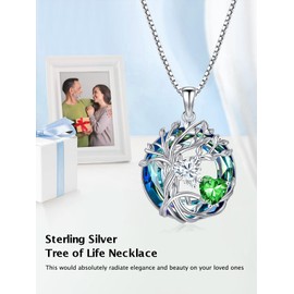 Diamond and Emerald Necklace s925 Sterling Silver Tree of Life April and May Birthstone Pendant Necklace Jewelry Christmas Mothers Day Birthday Gifts for Women Her Girlfriend Wife Sister Mom
