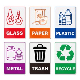 YIKIADA 30 Pack Recycle Stickers for Trash Can Glass Paper Plastic Metal Vinyl Weatherproof Self Adhesive Sign 6 × 4 Inches for Waste Bins Home Business Office
