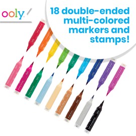 Ooly 18 Double-Sided Stamping Markers- Brush Tip plus Stamp, Cute School Suplies [DOUBLE-ENDED STAMP MARKERS]