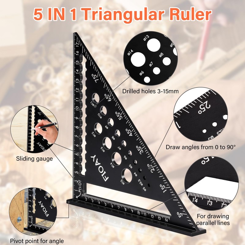 Carpenter's Square 180 mm, Combination Angle 300 mm, Multifunctional Triangle