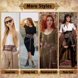 Medieval Waist Belt with Gold Chain,Faux Leather Viking Belt for Women,Plus Size Renaissance Corset Belt for Casual,Faire and Cosplay Accessories,Brown