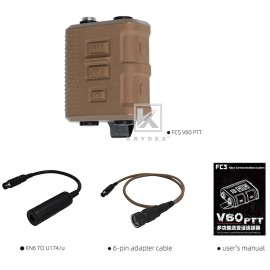 KRYDEX FCS V60 PTT Adaptor fo AMP ComtacIII RAC Radio Connector Tactical Headset - Dark Earth