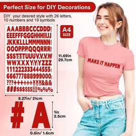 5 Sheets 830 Pieces Iron on Letters and Numbers for Clothing, 1 Inch Iron on Vinyl Letters with A-Z Heat Transfer Letters 0-9 Iron on Numbers PU Alphabet Stickers for T-Shirt Printing DIY Craft, Red