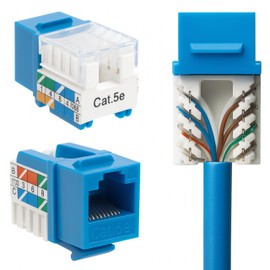 SATMAXIMUM Cat5e Keystone Ethernet Wall Jack Punch Down UTP 45-Degree (Easier Termination Than 90-Degree), RJ45 Slim Profile Speed Termination Blue 45° Angled (20 Pack)