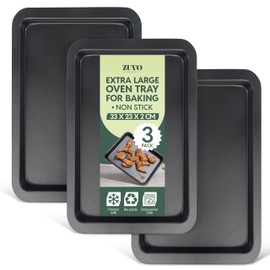 Zuvo - Baking Trays (3 Pack) – 32cm Oven Trays for Baking, Roasting & Cooking – Carbon Steel Baking Sheets with Easy Clean Non-Stick Coating – Oven & Dishwasher Safe
