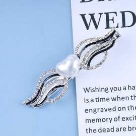 Allereya Crystal Angel Wings Hair Clip Barrette Rhinestone Wings Hairpin Barrette Pearl Heart Hair Clip Barrette Silver Pearl Head Clip Headpiece Hair Accessories for Women and Girls (Silver)