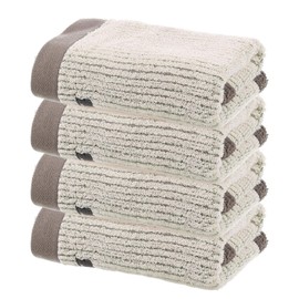 sourcing map 4 Pcs Bathroom Hand Towels Light Brown Soft Absorbent Face Towels Cotton Wash Cloths 13 x 29 Inch Kitchen Hand Towels for Bathroom Gym Drying Hand Face Hair (Vertical Stripe)