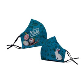 Happy Easter Face Mask Reusable & Washable Breathable Bandanna with Filter Slot, Inside Cotton 100percent, with Nose Wire (1, Teal Easter),Medium