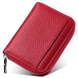 Yocipa Genuine Leather Coin Case, 6 Compartments, Women's, Mini Wallet, Men's RFID Coin Purse, Convenient, Small, Multifunctional, Compact, Unisex, red