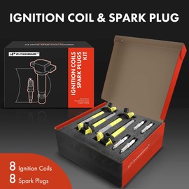 A-Premium (Yellow) Ignition Coils and Spark Plugs Kits Compatible with Ford F-150 2011-2016, Mustang 2011-2015, 5.0L 8-PC Set