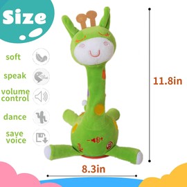 Humor Ted Dancing Talking Giraffe Stuffed Animals Baby Toys Repeating What You Say Musical Giraffe Plush Toy, Interactive Singing Stuffed Animal, Educational Learning Toy Birthday 12" (Green)