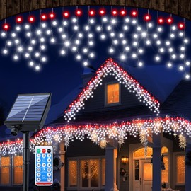 Retisee 65ft Red White Solar Wedding Icicle Light for Outdoor Decor 600 LED Waterproof Wedding Curtain String Light Solar Powered Icicle Lights for Outside Indoor Yard Porch Hanging Decor