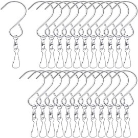 MFDSJ 24 Pcs Swivel Clip Hanging Hooks, Stainless Steel 360 Degree Rotating Windsock Clips for Hanging Wind Chimes, Plants, Bird Feeder, Crystal, Birdcage