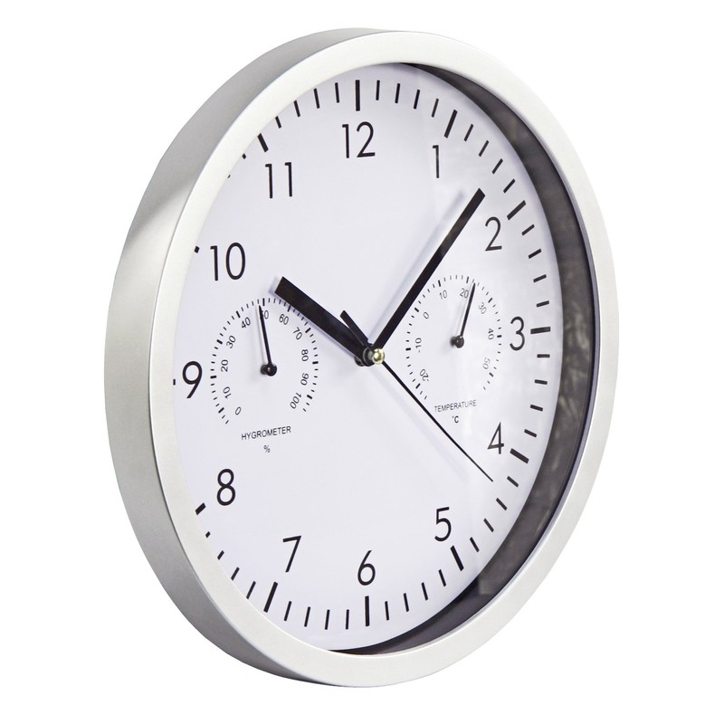 MC Power Design Wanduhr modern Silber | mit Thermometer und