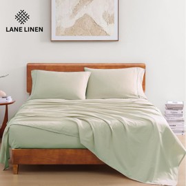 LANE LINEN 100% Organic Cotton Mineral Full-Sheets Set 4-Piece Pure Long Staple Percale Weave Soft Bedding Sheets for Bed Breathable Fits Mattress Upto 15" Deep