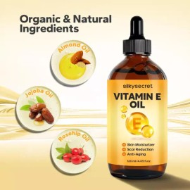 Product Detail Description Reference 실키시크릿 비타민 E 오일 4.05 Fl Oz 아몬드 호호바 로즈힙 함유된 50 000 IU 페이스 앤 바디 Silky Secret Vitamin E Oil 4.05 Fl Oz with Almond, Jojoba, and Rosehip, Contains 50,000 IU for Face and Body