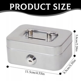 Elegant Steel Cash Box, Lockable, Small Cash Box, Lockable with Key, Money Box, Lockable Cash Box, for Coins and Notes (Silver)