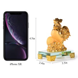 BRASSTAR Golden Resin Feng Shui Statue Rooster/Cock/Chicken Glass Base Chinese Zodiac Home Office Table Top Decor Figurine Gift Collection PTZY109
