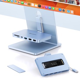Minisopuru USB C Hub for iMac 2021/2023/2024, iMac Accessories Support 10Gbps NVMe SATA SSD, iMac Hub for M1/M3/M4 with 10Gbps, SD/TF, iMac USB Adapter for iMac 24/Studio Display 27 inch, Blue.