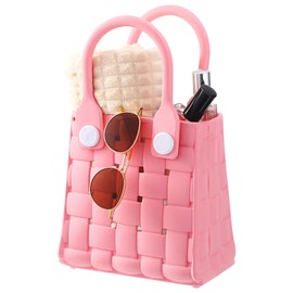 Sureio Mini Rubber Tote Bag for Girl Small Beach Bag Waterproof Beach Tote Portable Travel Open Handbag Outdoor Sport for DIY(Pink)