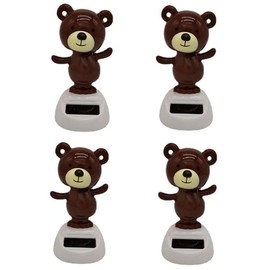 4Pcs Brown Solar Dancing Bear Toy Solar Powered Dancing Figurine Car Dashboard Decor, Bobbling Head Bear Toys Shaking Head Dolls Solar Power Kits Toys and Games Solar Dancing Figurines