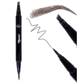 2-in-1 Waterproof Micro-Fork Eyebrow Pencil and Eyeliner Pen | Double Head Long-Lasting Smudgeproof | Fine Tip for Natural Hairlike Strokes | High Pigment Sensitive Skin Friendly | Soft Brown