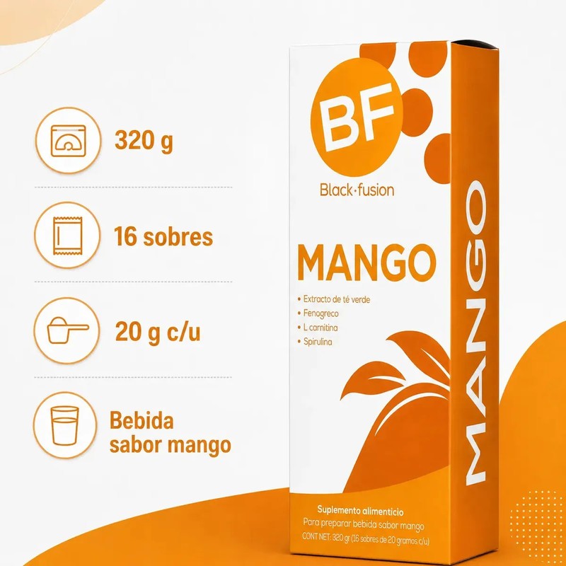 Black Fusion Jugo Mango, Fenogreco, Espirulina, L-carnitina 16 sobres 320