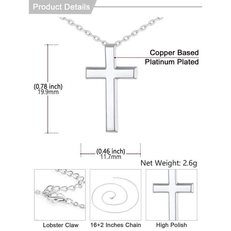 U7 Silver Cross Necklace for Women Cross Pendant Stainless Steel
