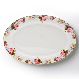 Lynns Paradise Philomena 14-Inch Oval Platter, Set of 2, Pink; Heavy Duty; Chip Resistant; Lead and Cadmium Free; Freezer to Oven Safe up to 500°F