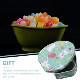 Healifty Easter Rabbit Tin Box Bunnies Eggs Spring Flowers Design Fillable Metal Easter Egg Hunt Kit Candy Case Jewelry Coin Crafts Storage Holder Decorations Party Favors