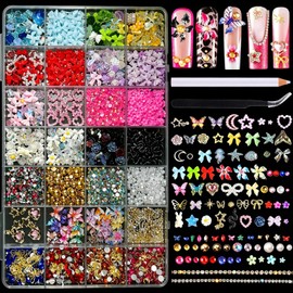 28 Grids 3D Nail Charms Rhinestones Pearls for Nails Art & Crafting
